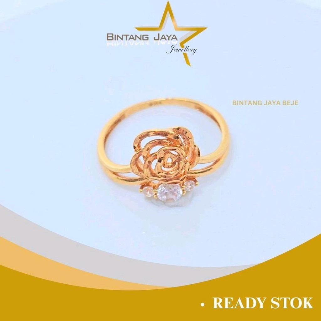 Cincin Emas Asli - Ukir Bunga Putih No 15 - Kadar (16K) | Berat 1,75 Gram - Detail ukiran bunga yang