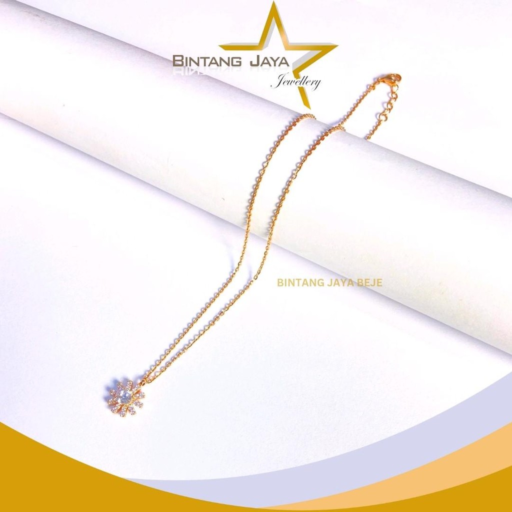 Kalung Emas Asli Elly Snow Flake Rosegold - Kadar (17K) -  - Panjang 38cm + Extension  Berat 4,02gr 