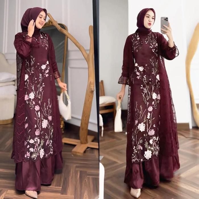 Zahra Batik - Maxi Dress Lebaran Terbaru 2025 Gamis Kondangan Remaja Kekinian Gamis Brukat Modern
