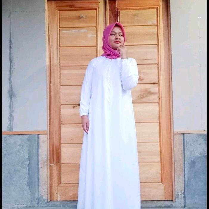Gamis Simpel Basic Katun Toyobo Busui Sleting Depan Tangan Karet Ld 100-140 Cm Super Jumbo Polos Big