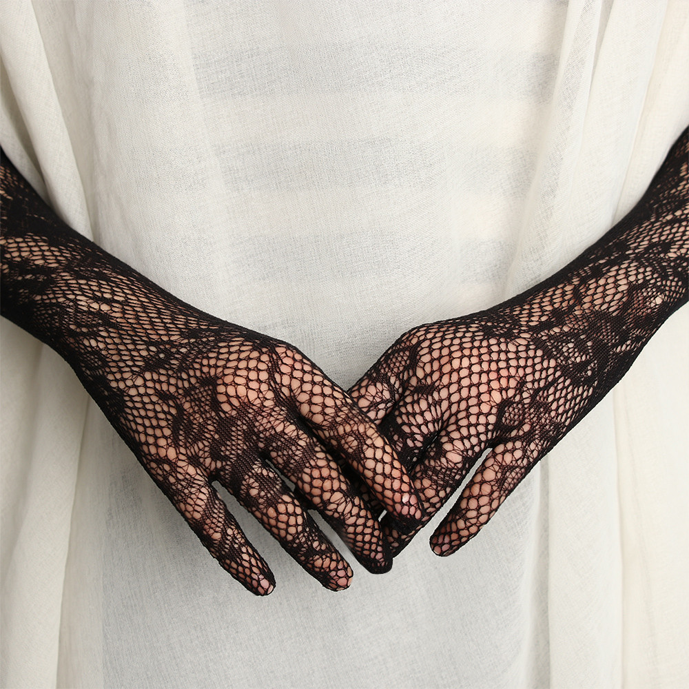 Gothic Punk Mittens Ladies Sexy Floral Bride Long Lace Mesh Liturgy Gloves Fancy Cosplay Dress