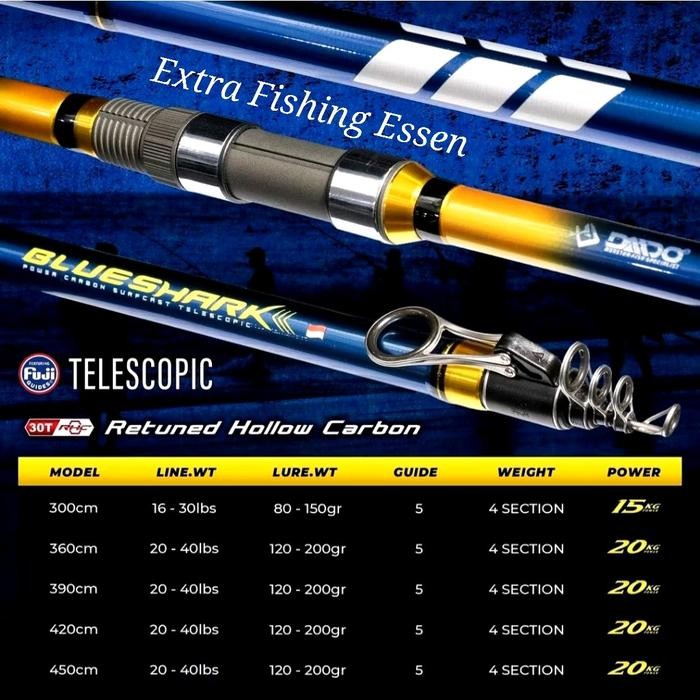 Joran Pasiran Daido Blue Shark Antena Teleskopik Surf Ring Fuji 360, 390, 420, 450 Pancing Ikan Laut