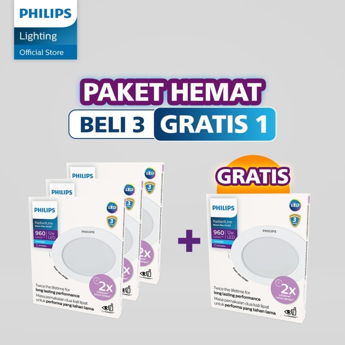 Beli 3 Gratis 1 Lampu Philips RadiantLine Downlight Meson Max DL262 12W D150 Putih