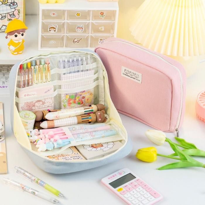 

8Ler Tempat Pensil Alat Tulis Kreatif Multifungsi Tas Large Capacity Pencil Case Canvas Kotak Alat