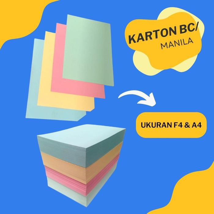 

[Isi 50 lembar] Kertas karton manila bc brief card warna ukuran f4 a4