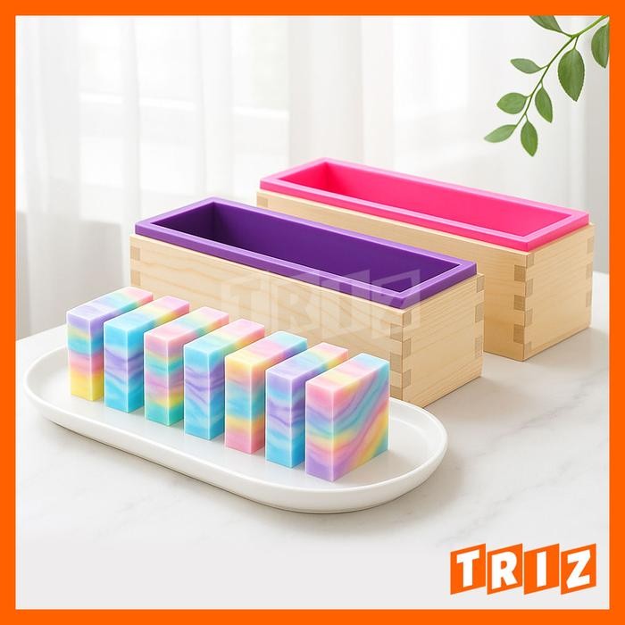 

Cetakan Silikon Sabun Lilin Wax Persegi + Box Kotak Kayu , Silicone Soap Mold With Wooden Box