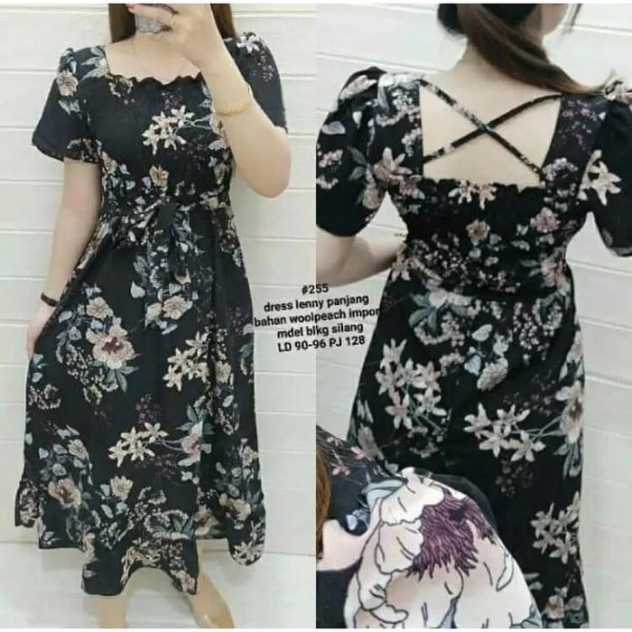 Midi Dres Smok Motif Bunga Casual Baju Pendek Dress Wanita Oversize Dewasa Katun China Gaun Panjang