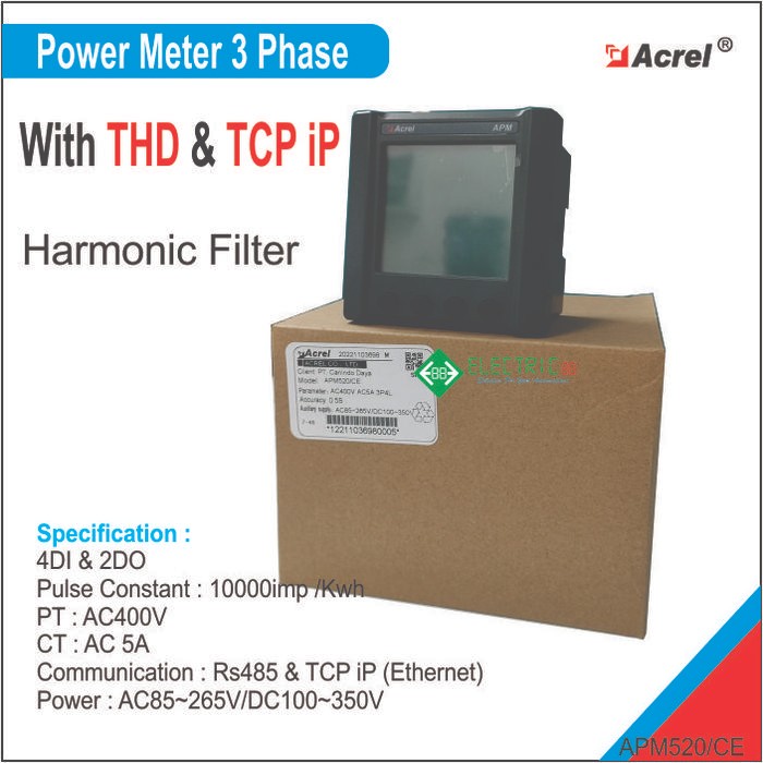 Power Meter 3 Phase With Thd (Harmonic) Modbus Rs485 & Ethernet
