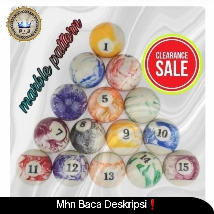 Set Bola Billiard Stylish Marble Pattern Meja 9Ft 7Ft Non Coin