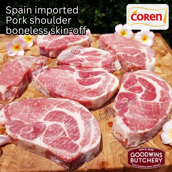 

600G 3PCS PORK KAPSIM SHOULDER BONELESS SKIN OFF DANISH CROWN DENMARK KODE 155