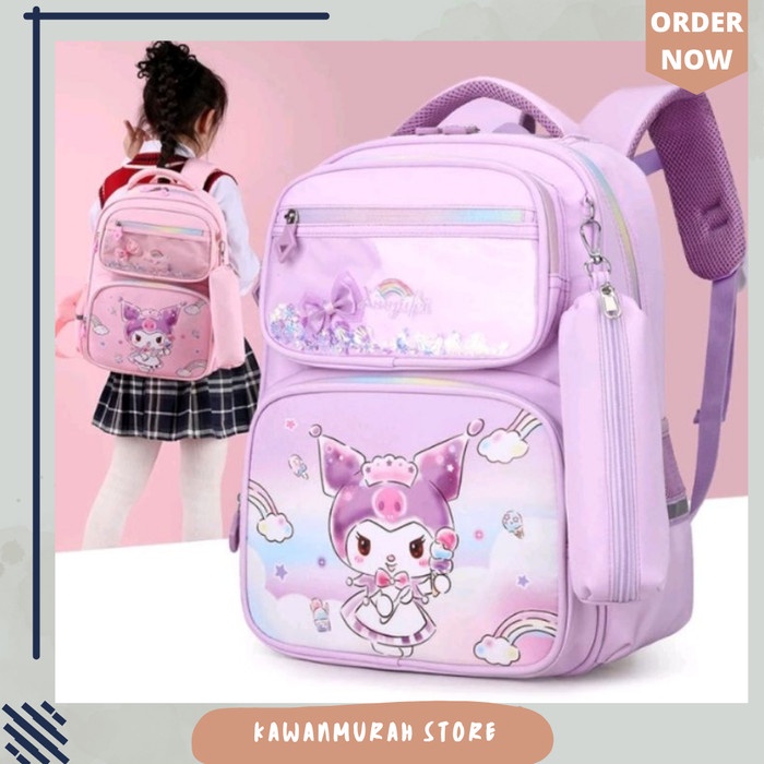 TAS RANSEL SOFT PURPLE KUROMI TRENDY / TAS KUROMI ANAK SEKOLAH LUCU KODE 291