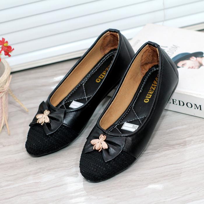 Diskon Sepatu Flat Shoes Anak Perempuan Motif Pita Rajut Slip On Sol Karet Anti Slip / Sepatu Balet
