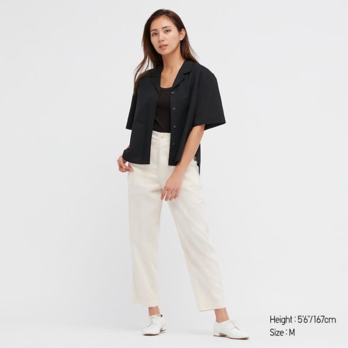 Kemeja Wanita Brand Uniqlo Kerah Terbuka Kekinian Kemeja Linen