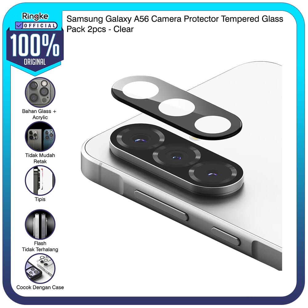 Ringke Samsung Galaxy A56 Camera Protector Tempered Glass Pack 2pcs Clear Pelindung Lensa Kamera Ful