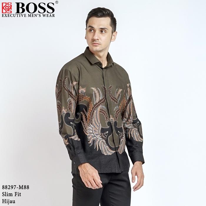 Product Laris Boss Kemeja Batik Pria Lengan Panjang Slim Fit 88297 Hijau Tua