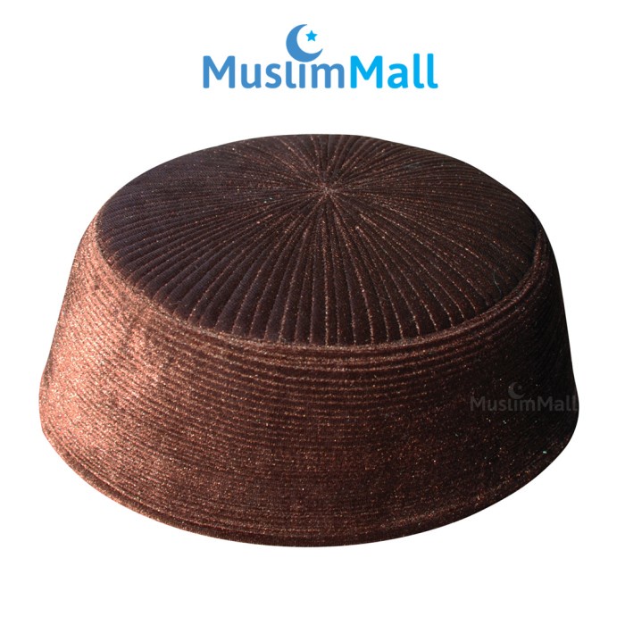 PROMO Peci Chechen Beludru Bulat Kaku Coklat Gelap Velvet - TheKufi