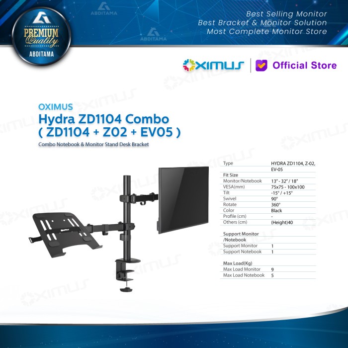 Bracket Laptop Notebook Monitor Combo Oximus ZD1104 Dual Combo