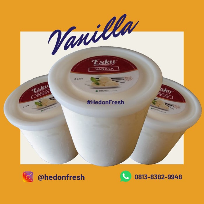 

ICE CREAM VANILLA 8 LITER ESKU (DIAMOND / BROOKFARM / CAMPINA) KODE 1070