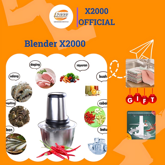 Lintang Elektrik - Blender X2000 Penggiling Daging Dan Bumbu Stainless Steel 250W