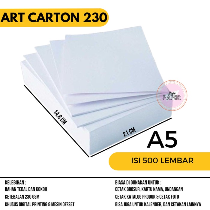 

Art Carton 230 gsm A5 isi harga 500 lembar / Art Carton A5 230 gsm