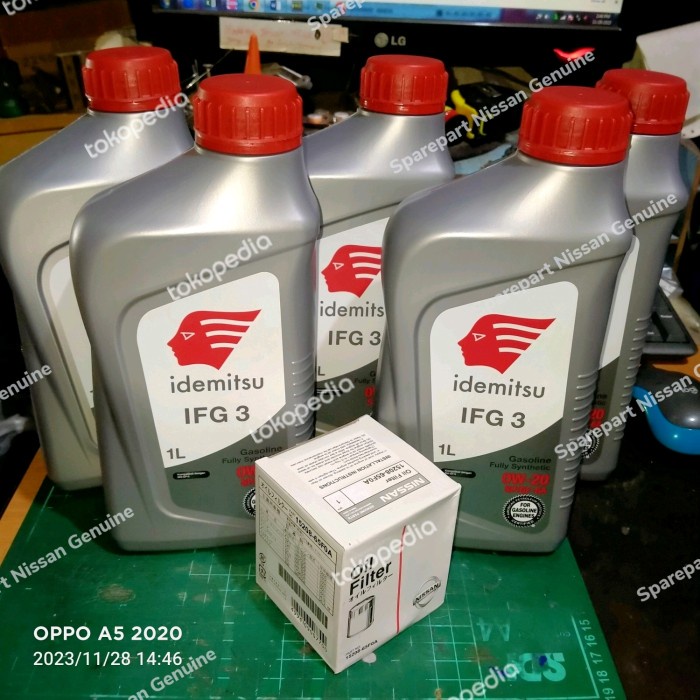0W-20 Idemitsu Paket Oli 5 Liter + Filter Oli Nissan