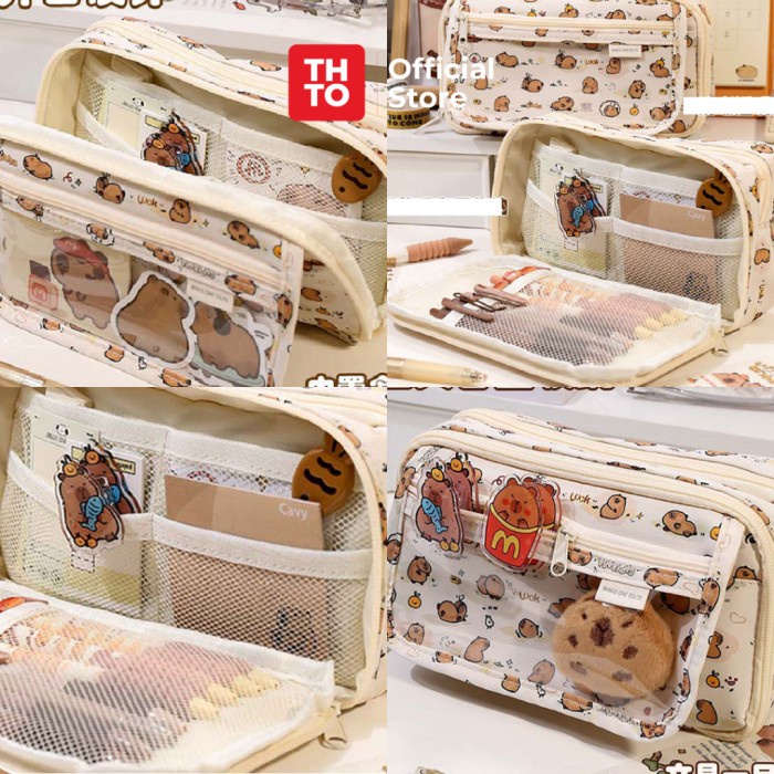 

BERGARANSI THTO Layer Tas Tempat Pensil Case Pouch Anak Sekolah Capybara Transparan PVC Stationery