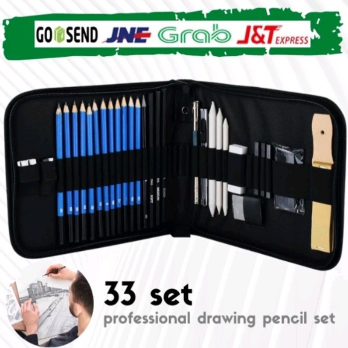 

DISKON 33PCS/Set Pensil Pisau Penghapus dan Pensil Gambar untuk Keperluan Sekolah Pencil Set