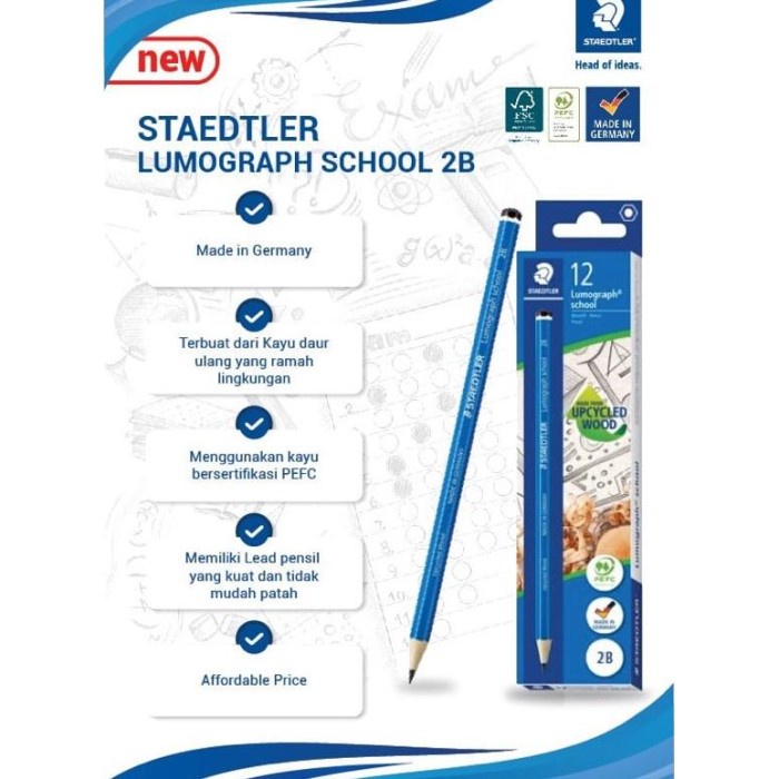 

EKSLUSIF Pensil Staeler Lumograph School 2B Upcycled Wood [Per 1 Lusin] Ready
