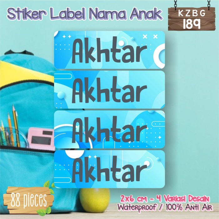 

BERKUALITAS stiker label nama anak waterproof pensil sepatu sekolah botol KZBG-189