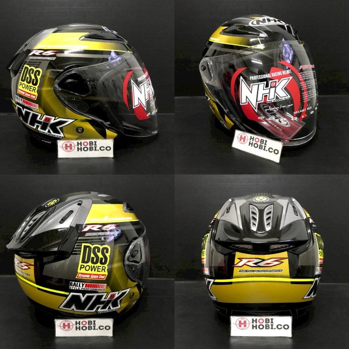 Helm Nhk R6 Motif Rally #2 Black Gold Doff Hitam Gold Dop Half Face