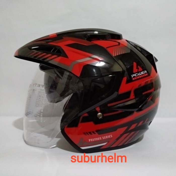 Helm Asca Premier Power Black Red Double Visor Half Face Sni Ori