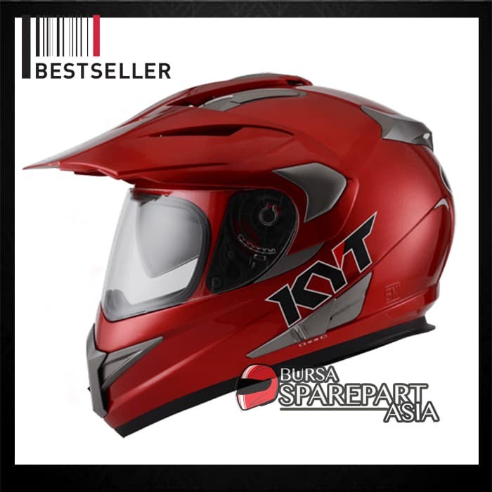 Helm Kyt Enduro Supermoto Red Maroon Solid Full Face Cross