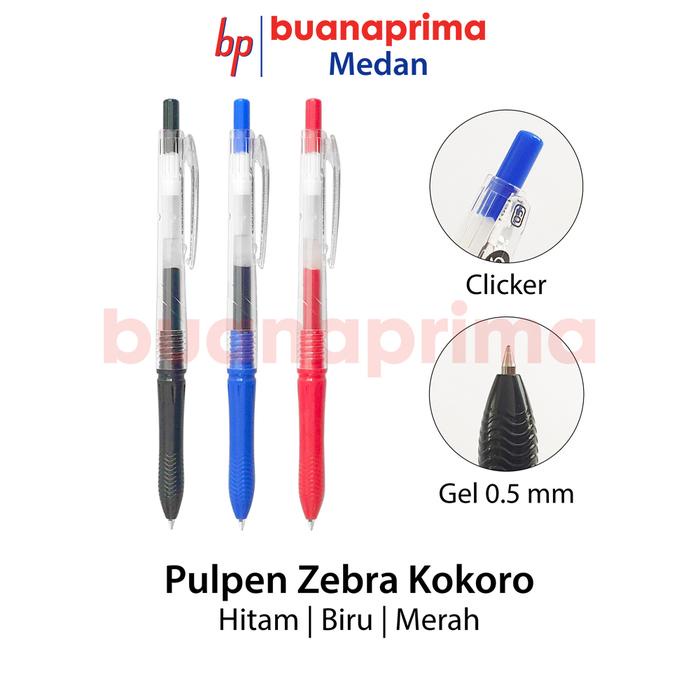 

PULPEN KOKORO ZEBRA Gel Pen Hitam Biru Merah 0.5