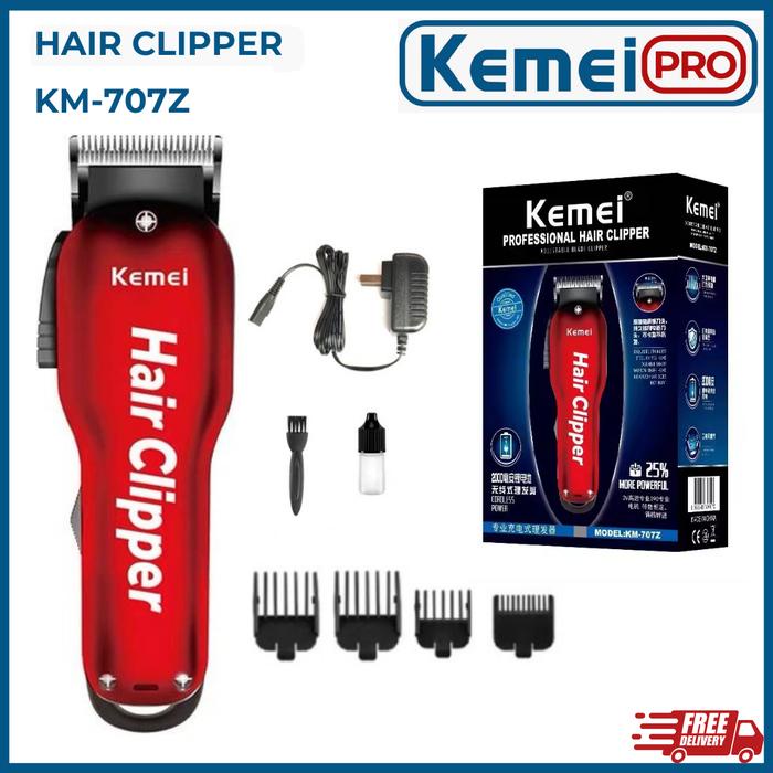 Kemei 707Z Alat Cukur Listrik Kemei 707Z Merah Tanpa Kabel Km-707Z Rechargeable Hair Clipper Mesin
