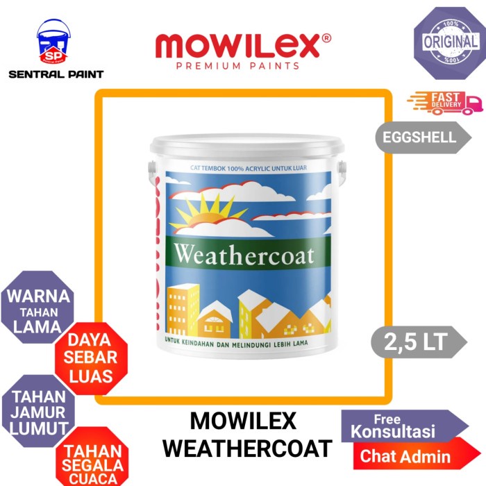 Mowilex Weathercoat Warna W-1501 White 2,5 Liter Cat Tembok Eksterior