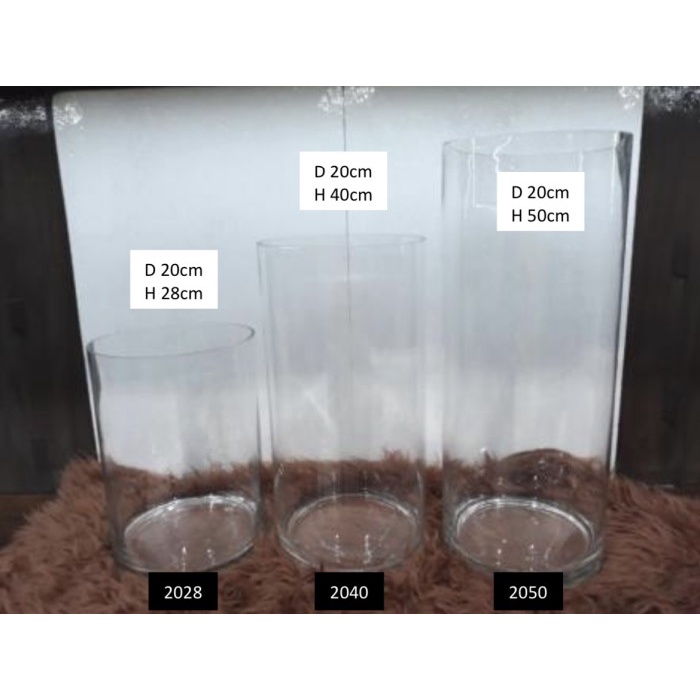 Vas bunga kaca tabung diameter 20cm tinggi 20cm 28cm 40cm 50cm 60cm