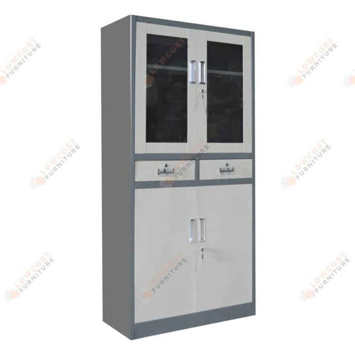 

Lemari Arsip Kantor Besi 50% Pintu Ayun Kaca + 2 Laci