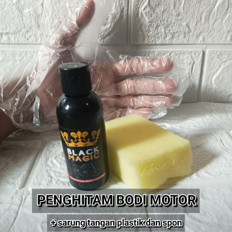 Promo Penghitam Bodi Motor / Dashboard + Sarung Tangan Plastik Dan Spon Busa / Body Kasar / Poles