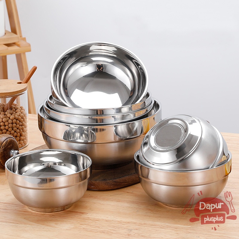 Limited Edition Mangkok Korea Stainless Steel 301 Tebal / Mangkuk Dua Lapis Anti Panas 12/16/18Cm