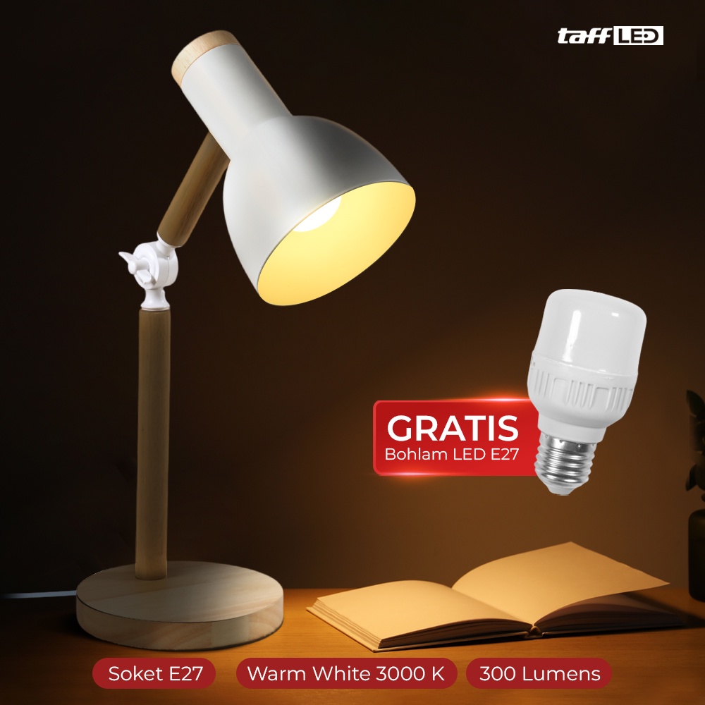 Lampu Meja Belajar TaffLED Lampu Meja Belajar LED Model Nordic Wooden Art 5W Warm White