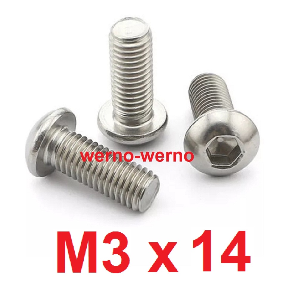 Button Head M3x14 Stainless Bolt Hex Baut L M3*14 3mm x 14mm Screw M3 Sekrup SS304 ISO 7380 Screw