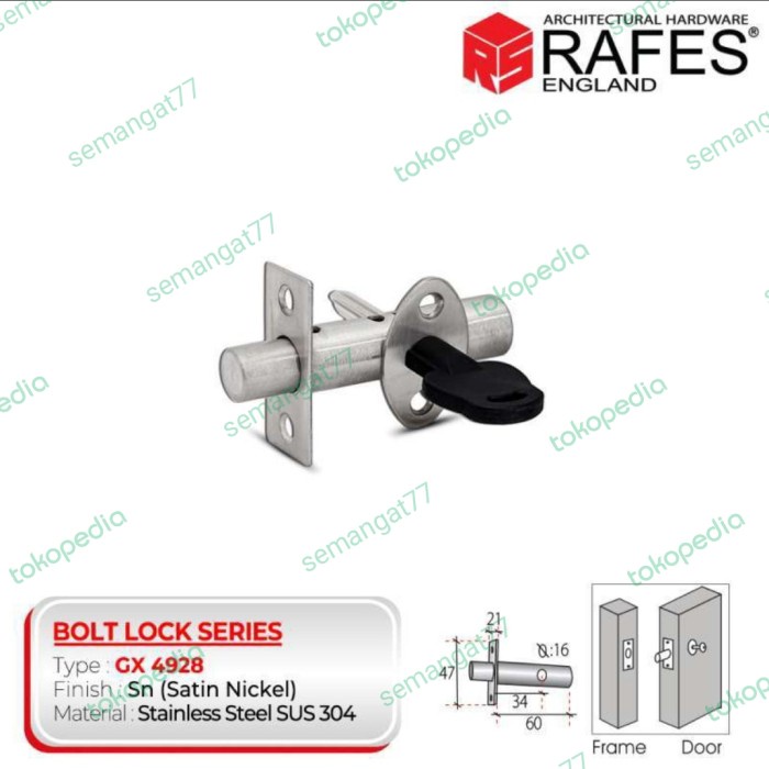 Rafes Kunci Tusuk Tanam Pintu SUS 304