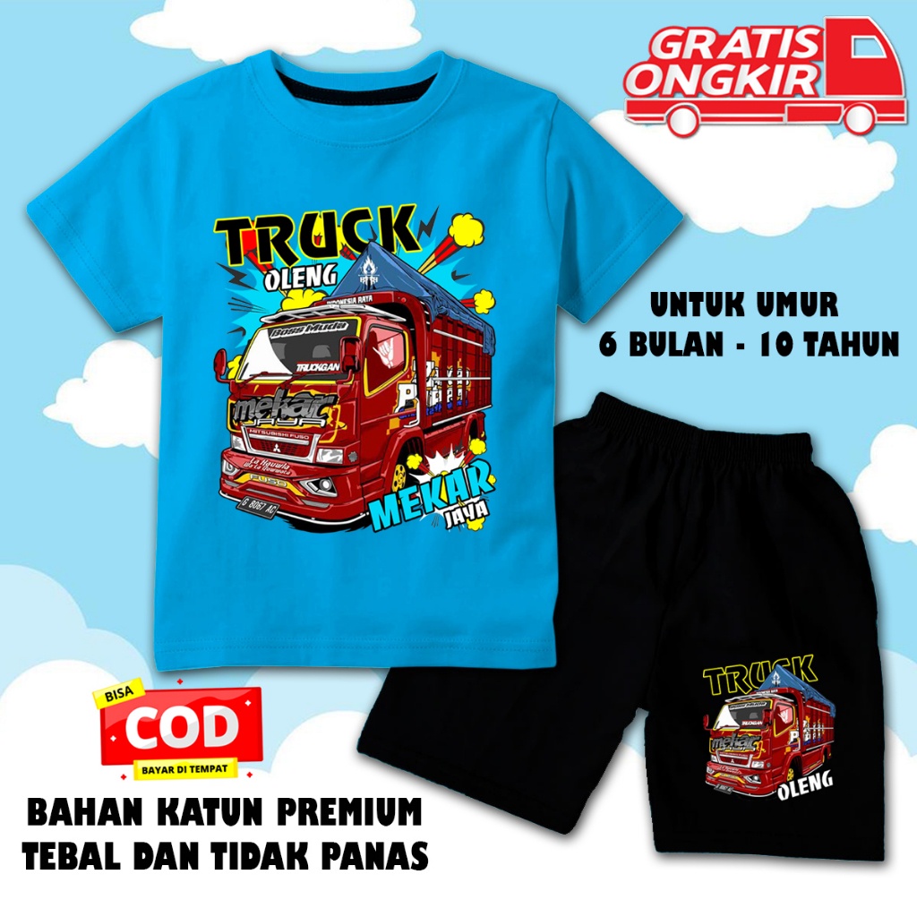 Trending Setelan Lengan Pendek Anak Laki Laki Perempuan Kaos Pendek Anak Truck Oleng Dtf Celana