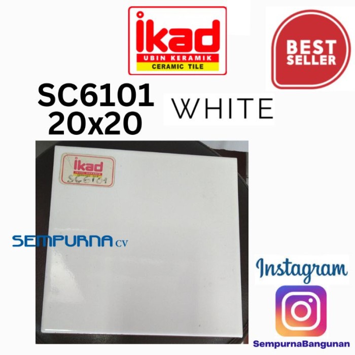 Flashshow Keramik ubin dinding tembok KW1 putih polos kilap 20x25 20x20 White IKAD SC6101 glossy