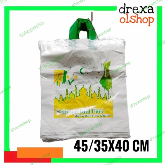 Flashshow 45/35x40 cm Kantong plastik motif idul fitri, tas parcel lebaran