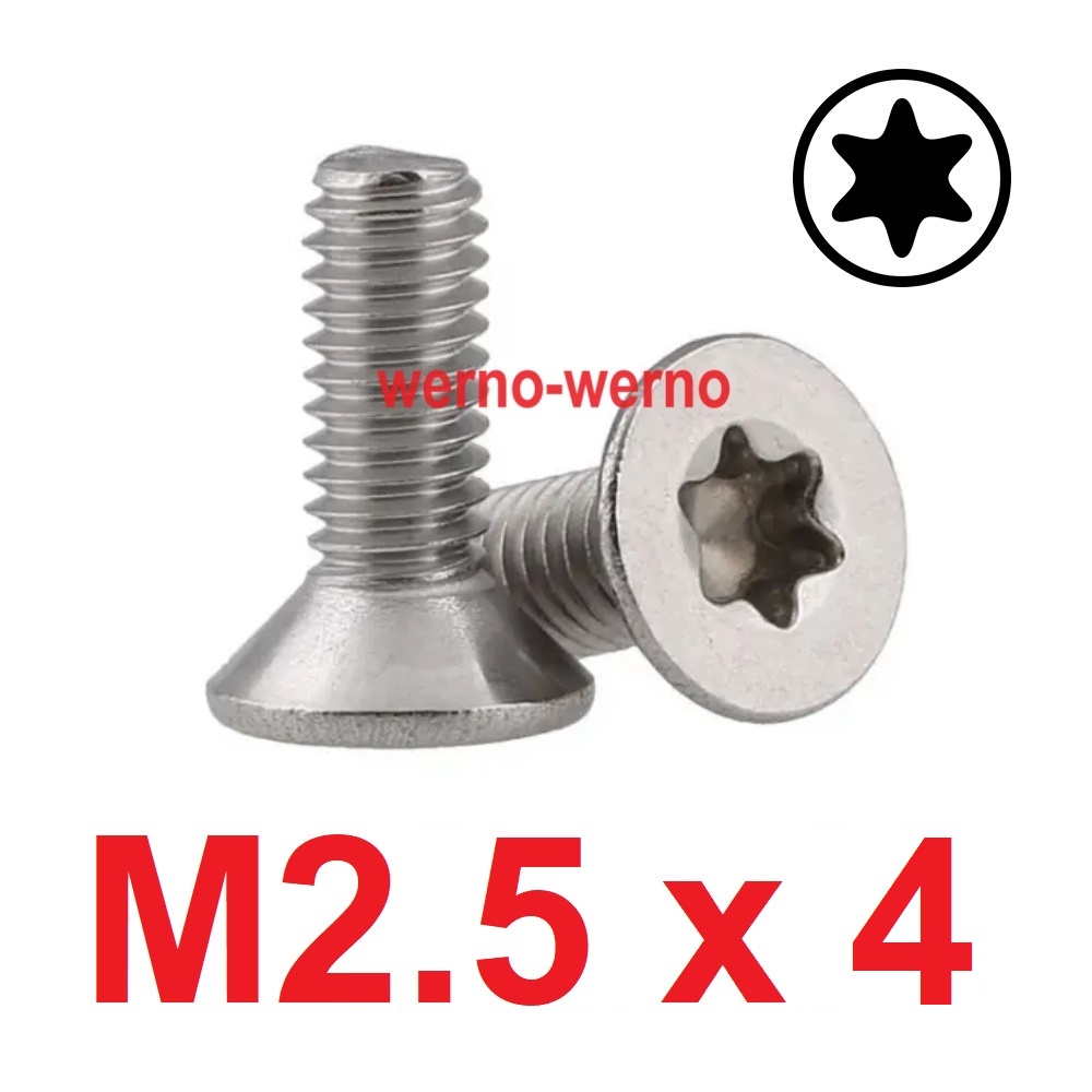 Baut Torx Flat Head M2.5x4 Bintang Stainless Countersunk M2.5 M2.5*4 Verseng T8