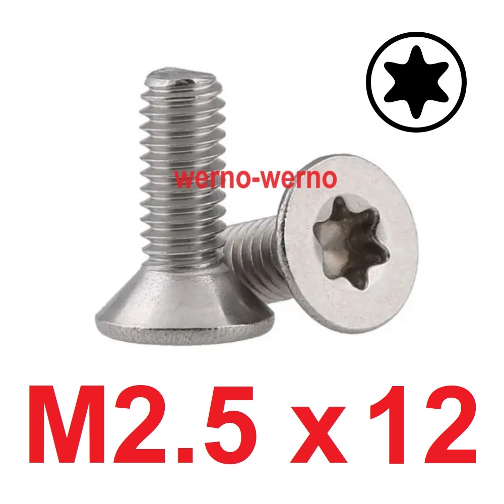 Baut Torx Flat Head M2.5x12 Bintang Stainless Countersunk M2.5 M2.5*12 Verseng T8
