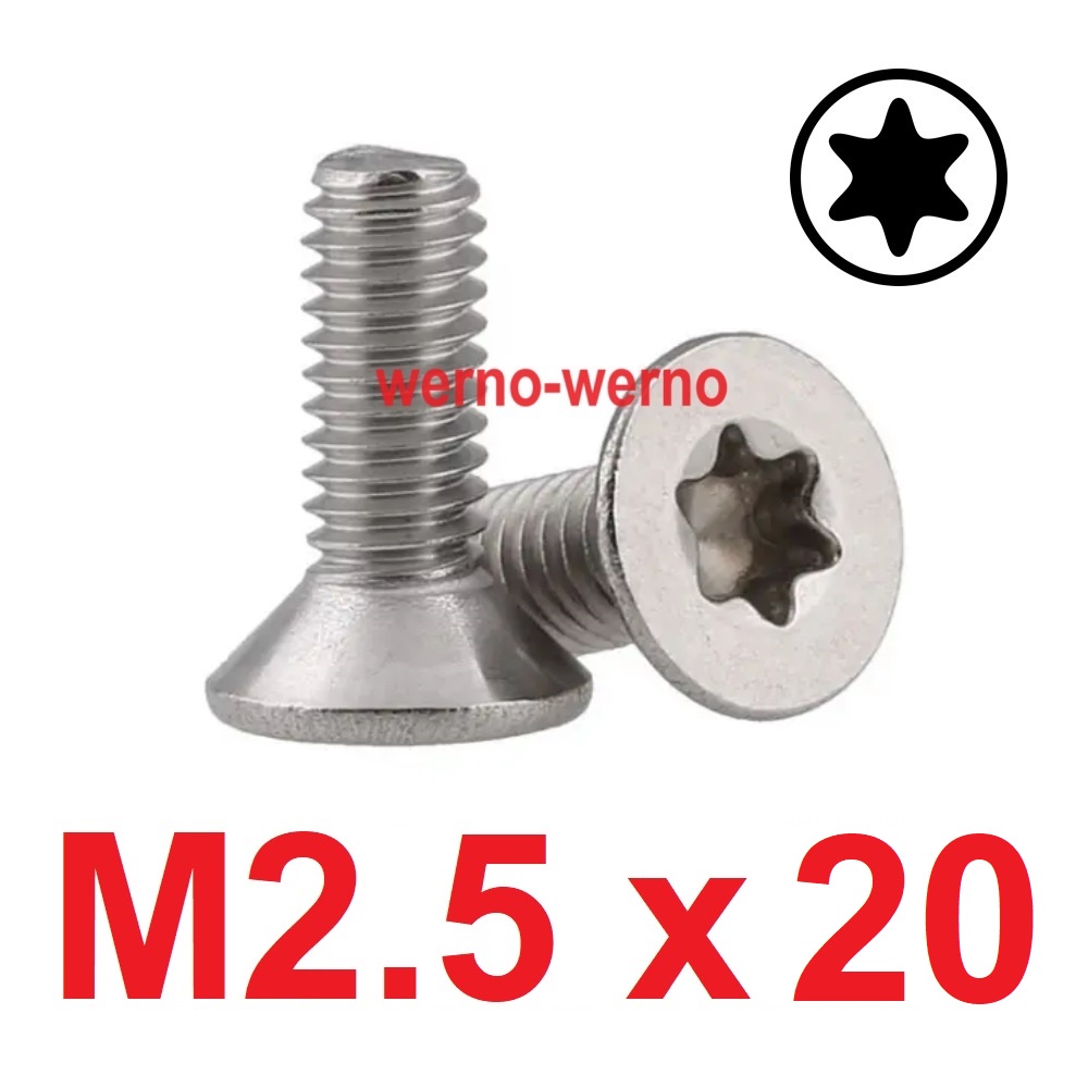 Baut Torx Flat Head M2.5x20 Bintang Stainless Countersunk M2.5 M2.5*20 Verseng T8
