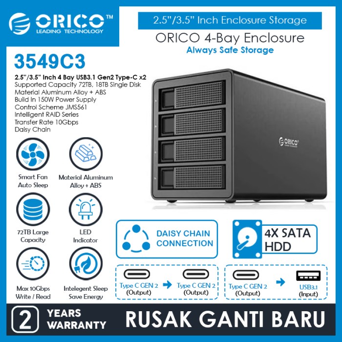KODE B ORICO 4-Bay USB3.1 Type C External Hard Drive Enclosure - 3549C3