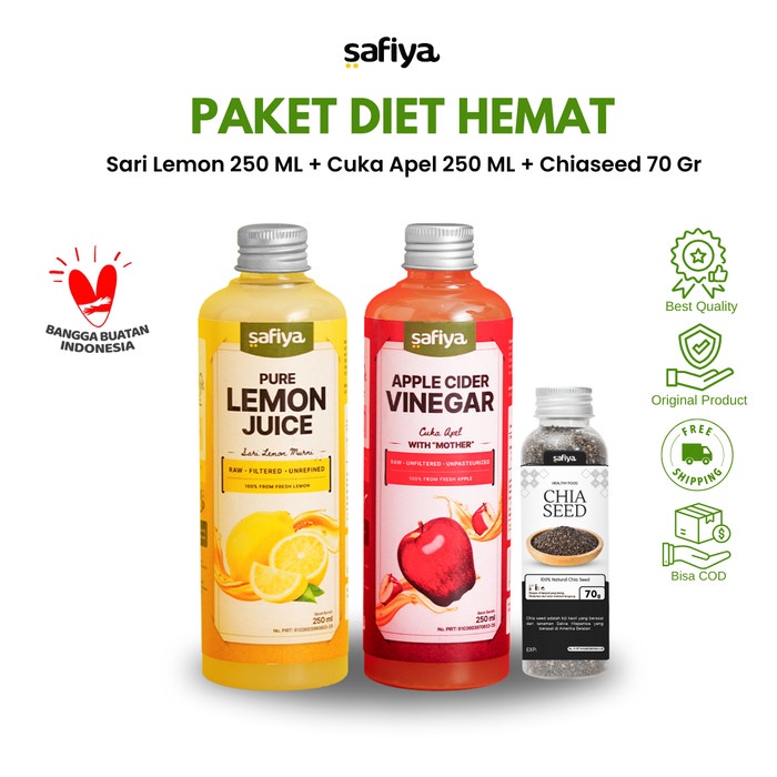 

Safiya Paket 3in1 Cuka Apel 500 ml + Sari Lemon 500 ml + Chiaseed 70 Gr